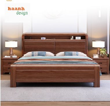 Mẫu giường gỗ tự nhiên đẹp, hiện đại và đẳng cấp nhất 2025-DHN 012