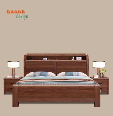 Mẫu giường gỗ tự nhiên đẹp, hiện đại và đẳng cấp nhất 2025-DHN 012