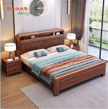 Mẫu giường gỗ tự nhiên đẹp, hiện đại và đẳng cấp nhất 2025-DHN 012