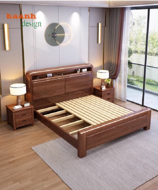 Mẫu giường gỗ tự nhiên đẹp, hiện đại và đẳng cấp nhất 2025-DHN 012