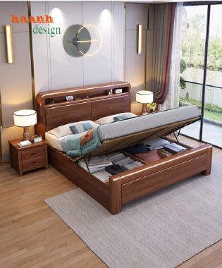 Mẫu giường gỗ tự nhiên đẹp, hiện đại và đẳng cấp nhất 2025-DHN 012