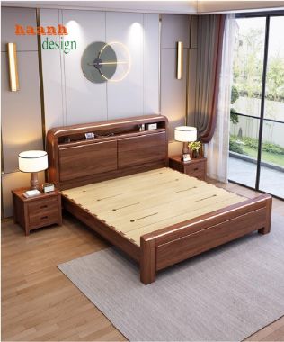 Mẫu giường gỗ tự nhiên đẹp, hiện đại và đẳng cấp nhất 2025-DHN 012