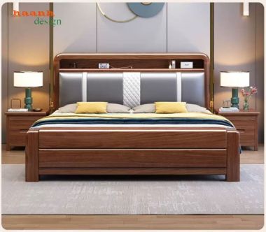 Mẫu Giường Gỗ Tự Nhiên Đẹp Cao Cấp Từ Gỗ Óc Chó Bắc Mỹ-DHN 017