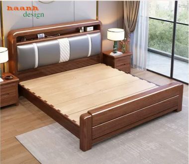Mẫu Giường Gỗ Tự Nhiên Đẹp Cao Cấp Từ Gỗ Óc Chó Bắc Mỹ-DHN 017