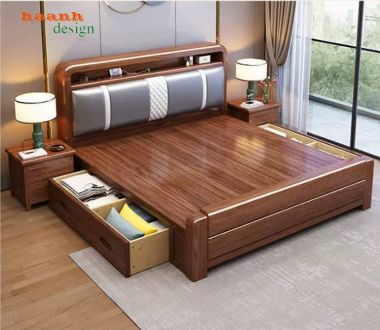 Mẫu Giường Gỗ Tự Nhiên Đẹp Cao Cấp Từ Gỗ Óc Chó Bắc Mỹ-DHN 017
