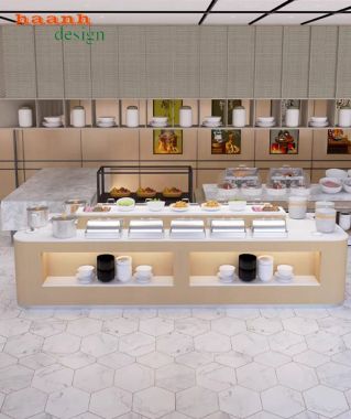Bàn buffet gỗ công nghiệp cao cấp đẹp cho nhà hàng khách sạn-BFF 007