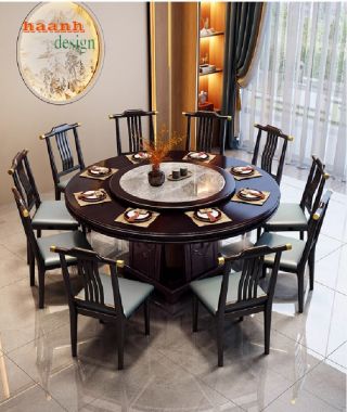 Bộ bàn ăn tròn gỗ sồi tự nhiên – Sang trọng & chuẩn Á Đông-BGG 007