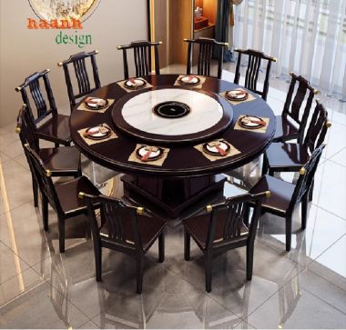 Bộ bàn ăn tròn gỗ sồi tự nhiên – Sang trọng & chuẩn Á Đông-BGG 007