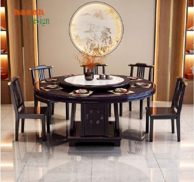 Bộ bàn ăn tròn gỗ sồi tự nhiên – Sang trọng & chuẩn Á Đông-BGG 007