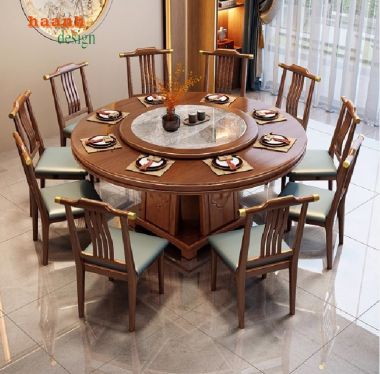 Bộ bàn ăn tròn gỗ sồi tự nhiên – Sang trọng & chuẩn Á Đông-BGG 007