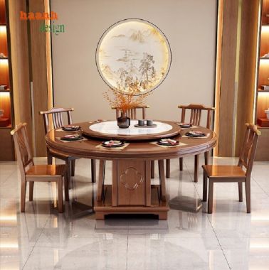 Bộ bàn ăn tròn gỗ sồi tự nhiên – Sang trọng & chuẩn Á Đông-BGG 007