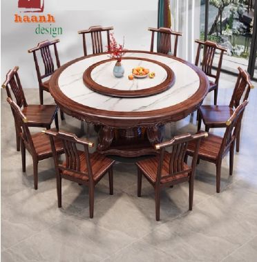 Mẫu bàn ăn gỗ tự nhiên thiết kế tròn có mâm xoay-BGG 006