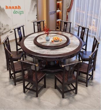 Mẫu bàn ăn gỗ tự nhiên thiết kế tròn có mâm xoay-BGG 006
