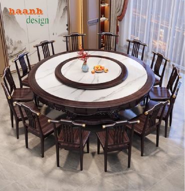 Mẫu bàn ăn gỗ tự nhiên thiết kế tròn có mâm xoay-BGG 006