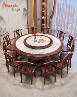 Mẫu bàn ăn gỗ tự nhiên thiết kế tròn có mâm xoay-BGG 006