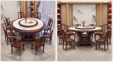 Mẫu bàn ăn gỗ tự nhiên thiết kế tròn có mâm xoay-BGG 006