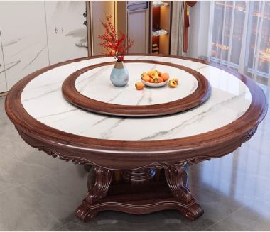 Mẫu bàn ăn gỗ tự nhiên thiết kế tròn có mâm xoay-BGG 006