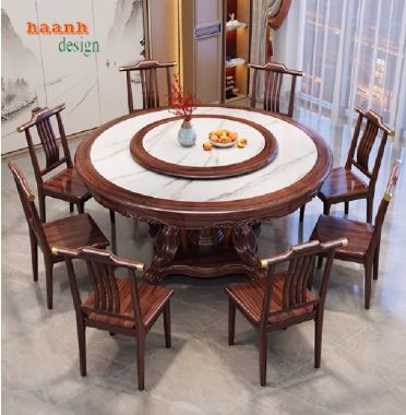 Mẫu bàn ăn gỗ tự nhiên thiết kế tròn có mâm xoay-BGG 006