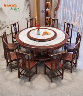 Mẫu bàn ăn gỗ tự nhiên thiết kế tròn có mâm xoay-BGG 006