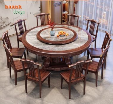 Mẫu bàn ăn gỗ tự nhiên thiết kế tròn có mâm xoay-BGG 006