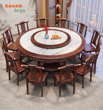 Mẫu bàn ăn gỗ tự nhiên thiết kế tròn có mâm xoay-BGG 006