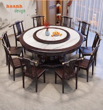 Mẫu bàn ăn gỗ tự nhiên thiết kế tròn có mâm xoay-BGG 006
