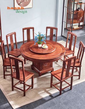 Bàn ghế ăn gỗ tự nhiên giả cổ phong cách á đông BGG 001