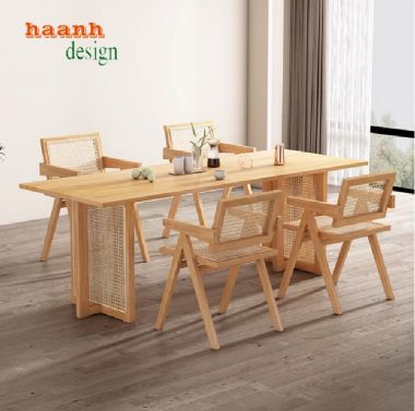 Bàn ghế phòng bếp gỗ sồi phối mây – Mộc mạc và tinh tế-BGA 011