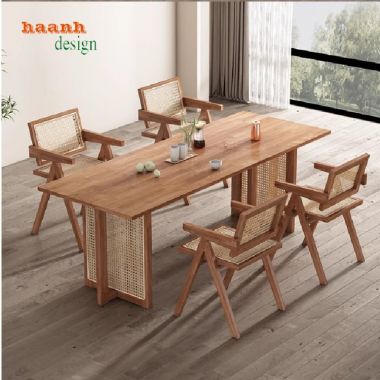 Bàn ghế phòng bếp gỗ sồi phối mây – Mộc mạc và tinh tế-BGA 011