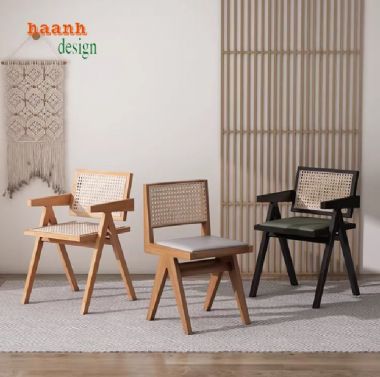Bàn ghế phòng bếp gỗ sồi phối mây – Mộc mạc và tinh tế-BGA 011