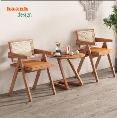 Bàn ghế phòng bếp gỗ sồi phối mây – Mộc mạc và tinh tế-BGA 011