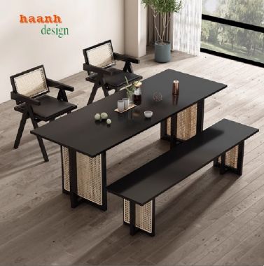 Bàn ghế phòng bếp gỗ sồi phối mây – Mộc mạc và tinh tế-BGA 011