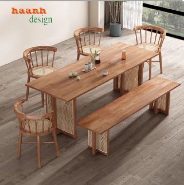 Bàn ghế ăn gỗ sồi tự nhiên kết hợp mây thủ công-BGA 012