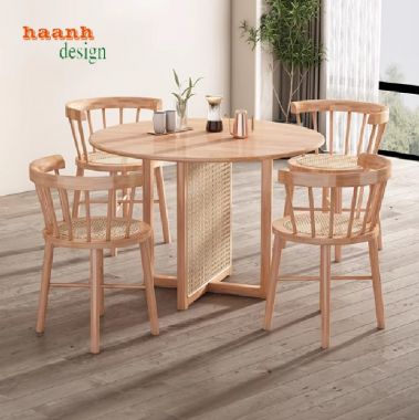 Bàn ghế ăn gỗ sồi tự nhiên kết hợp mây thủ công-BGA 012