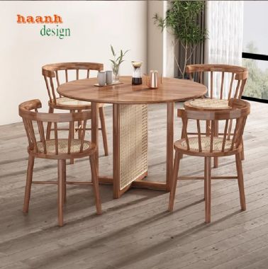 Bàn ghế ăn gỗ sồi tự nhiên kết hợp mây thủ công-BGA 012
