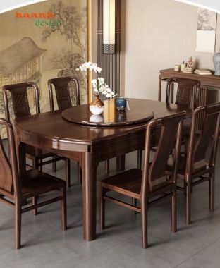 Bàn ghế ăn mở rộng linh hoạt kèm mâm tròn - BGA 015