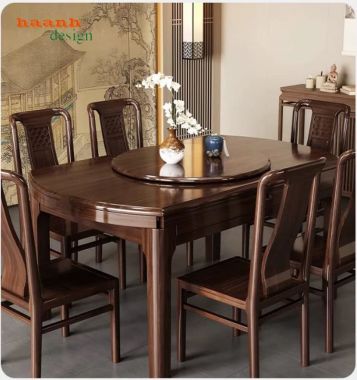 Bàn ghế ăn mở rộng linh hoạt kèm mâm tròn - BGA 015