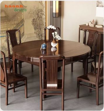 Bàn ghế ăn mở rộng linh hoạt kèm mâm tròn - BGA 015