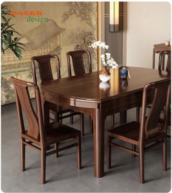 Bàn ghế ăn mở rộng linh hoạt kèm mâm tròn - BGA 015