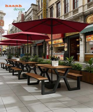 Bàn ghế chân sắt mặt gỗ teak – Giải pháp ngoại thất bền đẹp-NTG 025