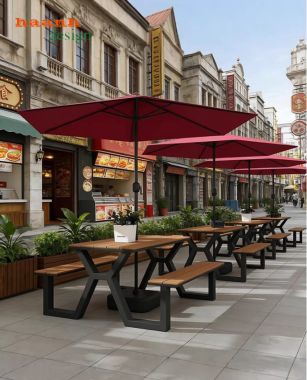 Bàn ghế chân sắt mặt gỗ teak – Giải pháp ngoại thất bền đẹp-NTG 025