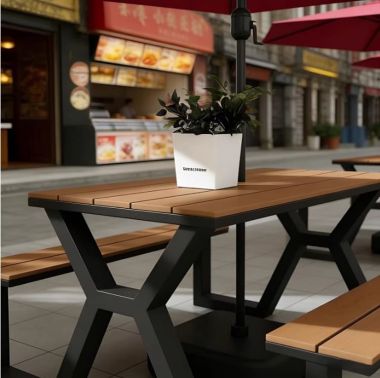 Bàn ghế chân sắt mặt gỗ teak – Giải pháp ngoại thất bền đẹp-NTG 025