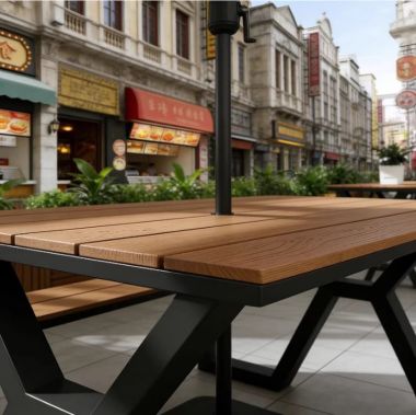 Bàn ghế chân sắt mặt gỗ teak – Giải pháp ngoại thất bền đẹp-NTG 025