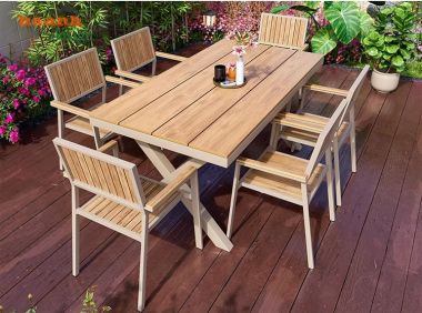 Bàn ghế sân vườn chân sắt mặt gỗ Teak tiện dụng NTG 006