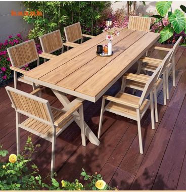 Bàn ghế sân vườn chân sắt mặt gỗ Teak tiện dụng NTG 006