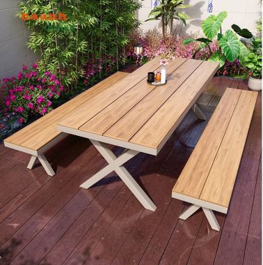 Bàn ghế sân vườn chân sắt mặt gỗ Teak tiện dụng NTG 006