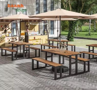 Nâng cao không gian với bàn cafe sắt gỗ sân vườn-NTG 021