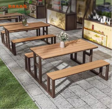 Nâng cao không gian với bàn cafe sắt gỗ sân vườn-NTG 021