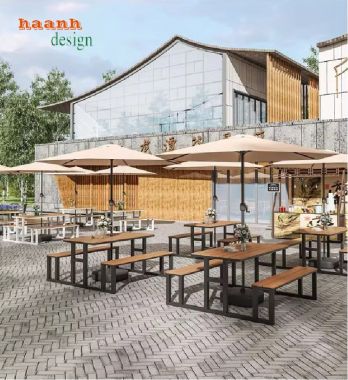 Nâng cao không gian với bàn cafe sắt gỗ sân vườn-NTG 021