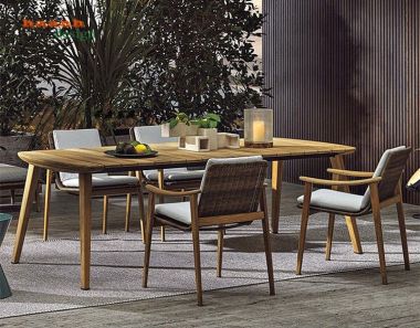 Bàn ghế gỗ teak kết hợp mây nhựa BGT 001